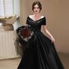 Women's Plus Size Black Off-Shoulder Slimming Evening Gown for Summer 2025