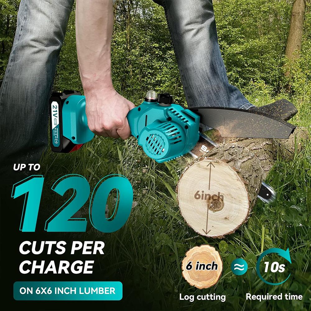 Seesii 6‘’ Cordless Electric Chainsaw Rechargeable Chain saw Woodworking Garden Pruning Saw Handheld for Makita 18V Battery pin