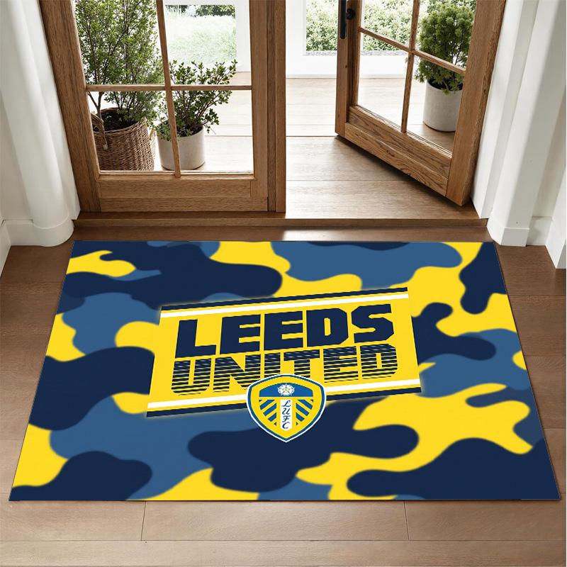 Leeds United Football Design Crystal Velvet Rug Soft Decorative Mat for Bedroom Entrance