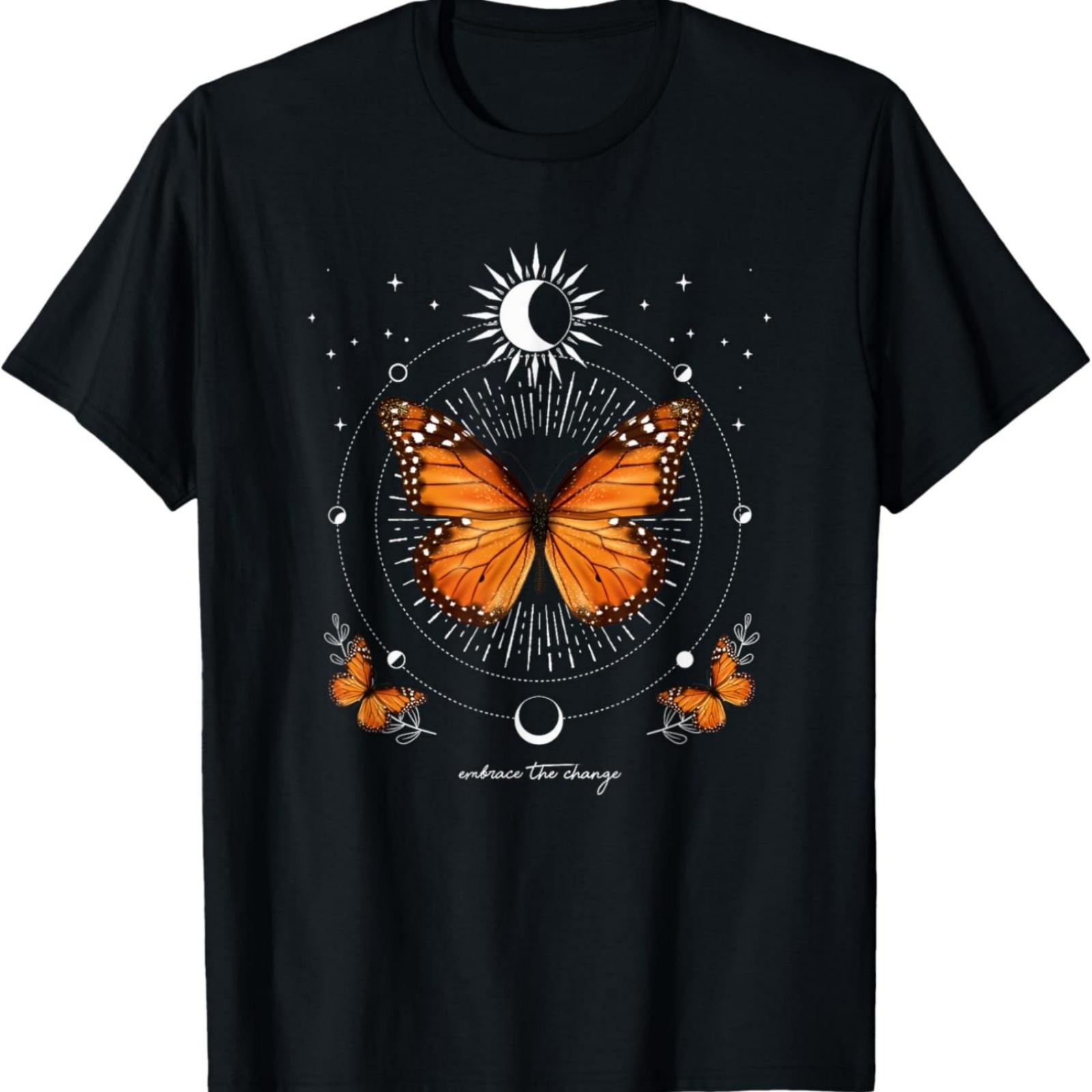 Monarch Butterfly Celestial Butterfly Sun Moon Phase Magical T-Shirt S