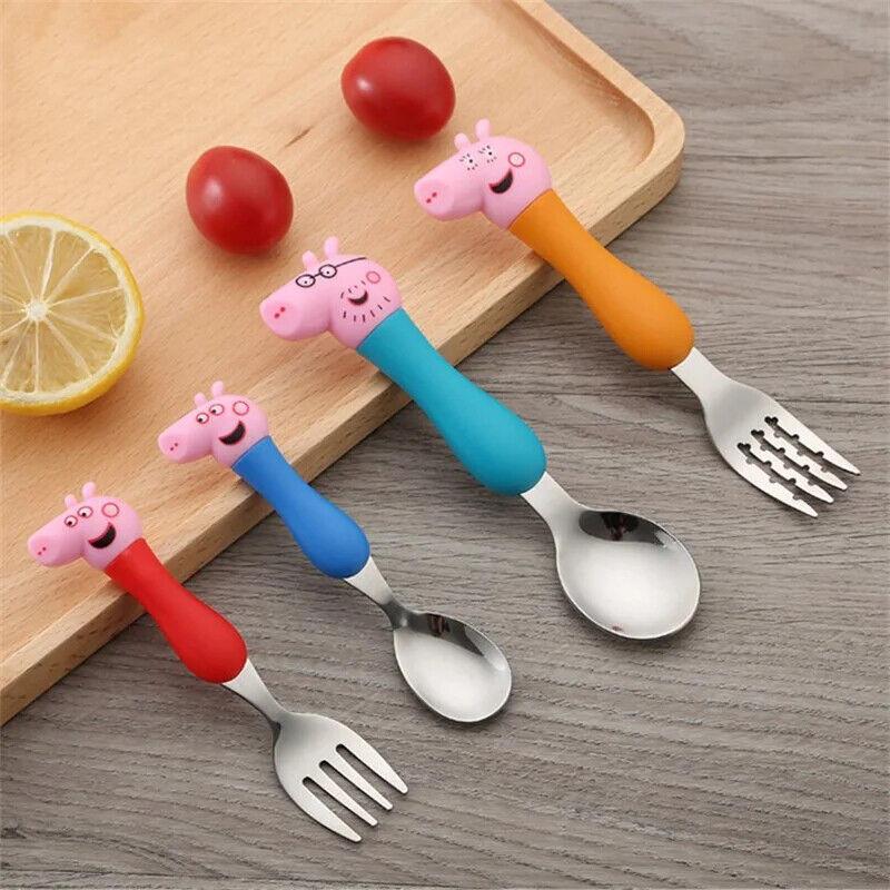 Peppa Pig Children's Cutlery Set Adorable Short Handle Forks And Spoons In Gift Box