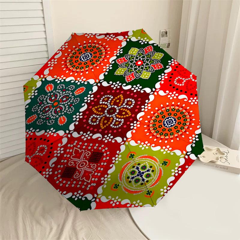 

1pc Mandala Patterns Automatic Open/Close Umbrella Compact Folding Umbrella with 8-Rib Shaft for Women/Men, Elegant Birthday1121S