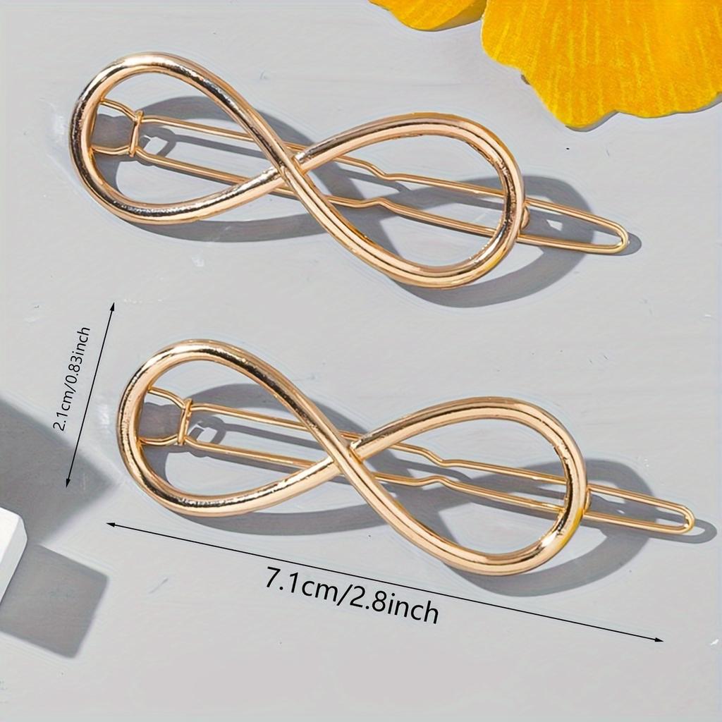 Bohemian Minimalist Alloy Hair Clips - Hollow Infinity Shape Frog Buckle Hairpins, Solid Color, Fashion Accessories for Women and Teens