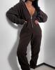 European and American casual sports women's clothing solid color long-sleeved zipper hooded women's fleece fashion onesie