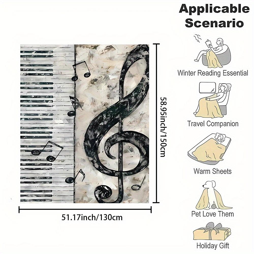 Cozy Music-Themed Flannel Throw Blanket - Piano & Notes Design, Soft & Warm for All Seasons, Perfect Gift for Family and Friends
