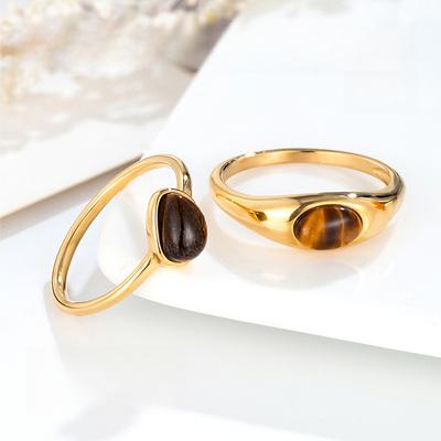 Arc De Triomphe Geometrischer Tigerauge Stein Ring Helles Luxus High-End Nischenring Damen Titanstahl Schmuck