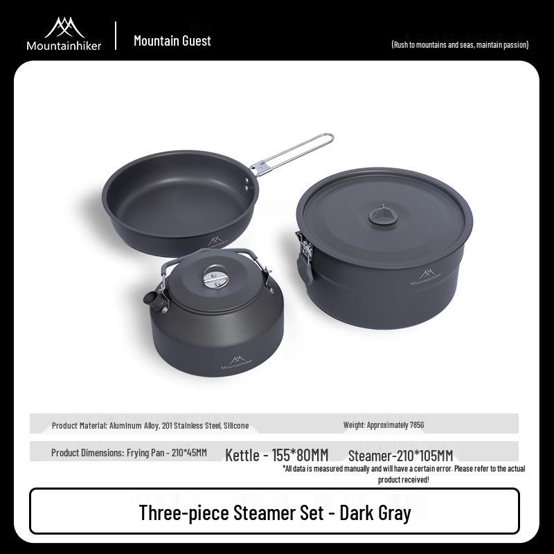 Mountain Gear Gray Outdoor Steamer Set - Portable Kettle & Fry Pan for Camping