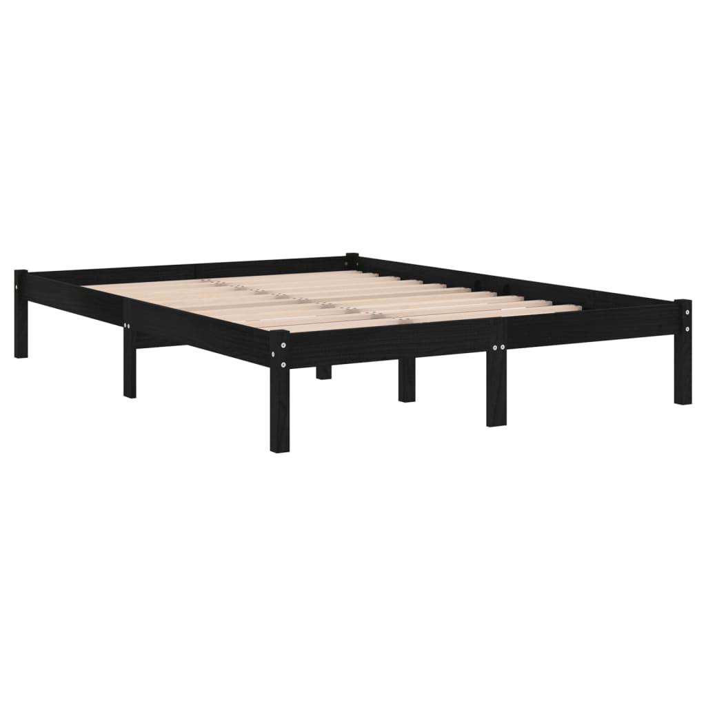 Vidaxl Rama Łóżka, Czarna, Lite Drewno, 135X190 Cm, Podwójna