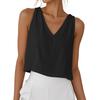 Women's Fashionable Solid Color V-neck Cotton Linen Casual Vest Sleeveless Top