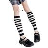 Women's White Striped Lolita Mid-Calf Socks - Cute Autumn Knee Pads with Leather Shoes