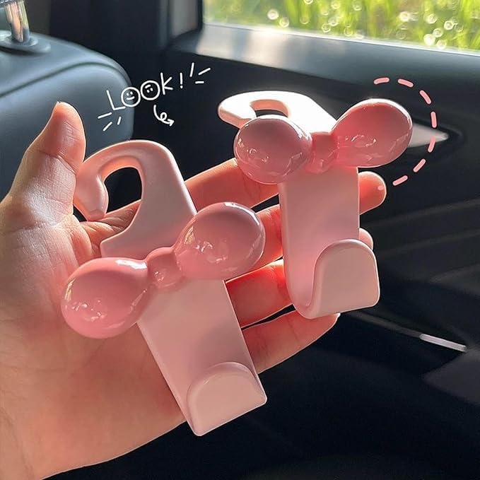 Car Seat Hook, Non-marked, Cute Ribbon Design, Pink Color, For Women, Headrest Hooks, Car