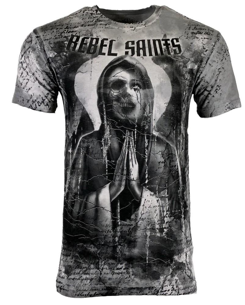 Rebel Saint By Affliction Men s T-shirt MOURNFUL Biker Skull Tattoo S-5XL Unisex T-Shirt XXXXL