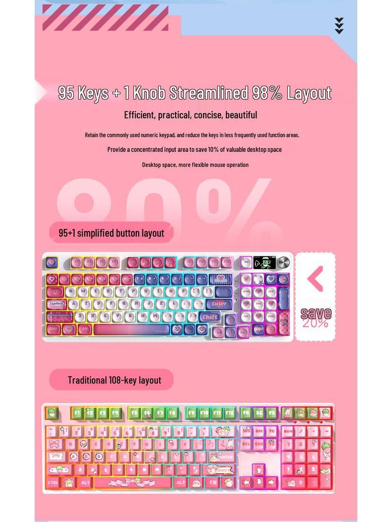 98-Key RGB Wireless Bluetooth Triple-Mode Mechanical Keyboard - Gaming, Esports & Office Customization Screen