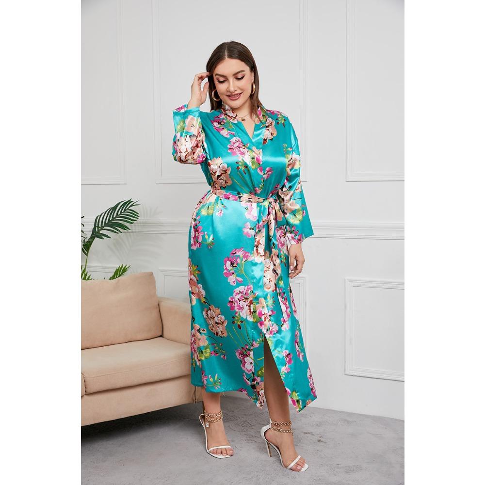 

Retro Zebra-patterned Plus-size Bathrobe with LACES, Long and Sexy Long-sleeved Home Wear 5XL