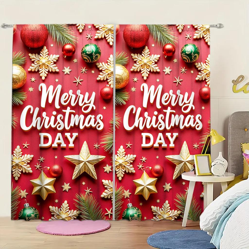 2pcs Have Festive Atmosphere Printed Curtain for Christmas Home Decor - Rod Pocket Window Treatment for Bedroom,Office,Kitchen
