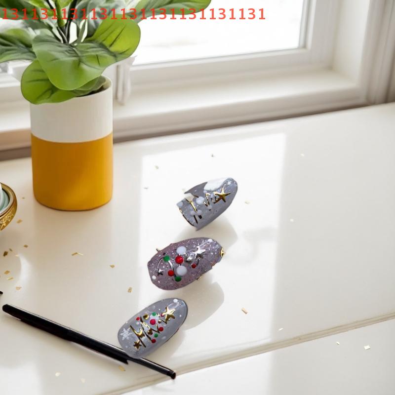 DIY Winter Nail Stickers with Metallic Christmas Tree and Cartoon Santa Claus Crystal Ball Decals