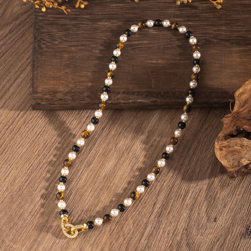Naturstein-Perlenkette, Perlen-Tigerauge-Armband, hochwertiger Schmuck, Halsketten-Armband-Set