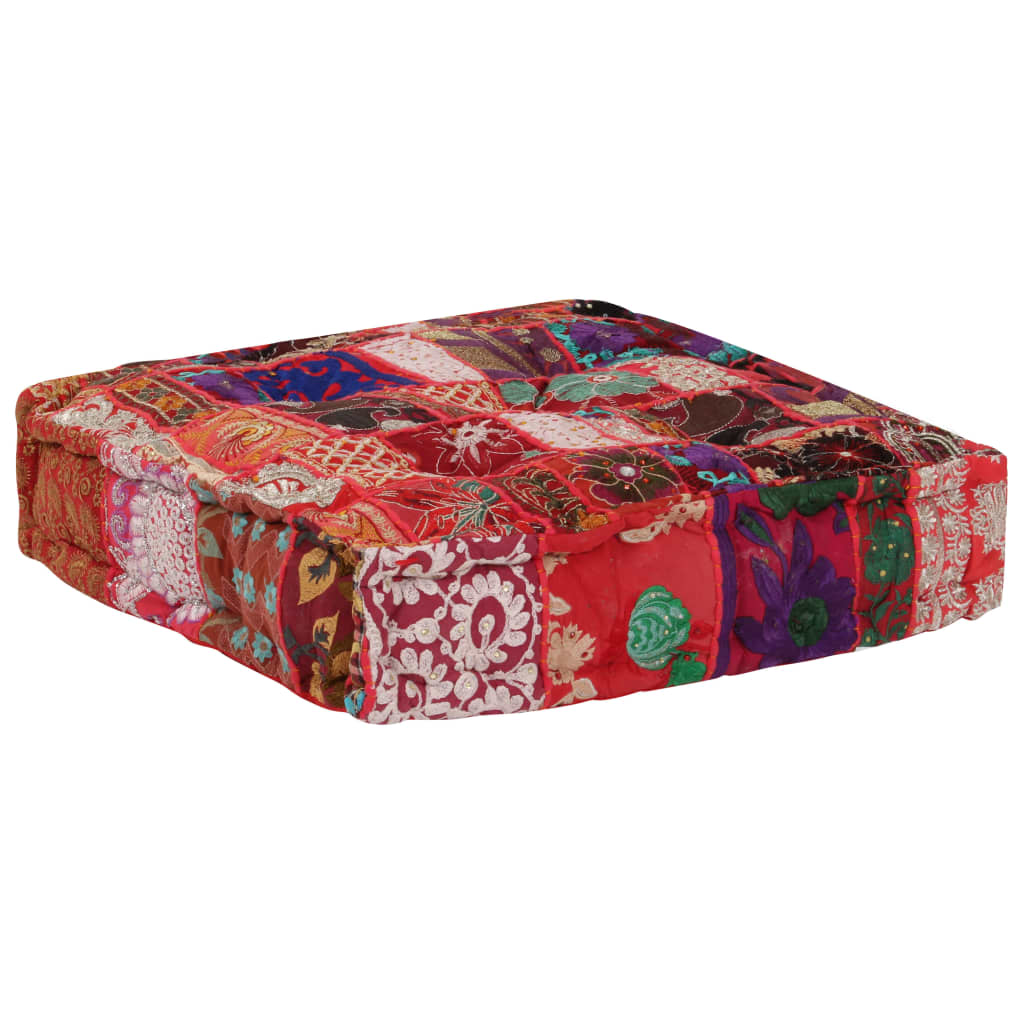 Patchwork Square Pouf Cotton Handmade 50*50*12 cm Red