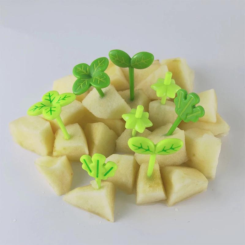 8Pcs Fruit Fork Toothpick Leaves Plastic Decoration Lunch Box Bento Accessories