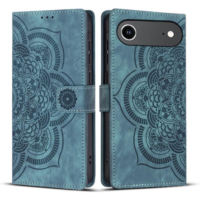 

For iPhone 17 Air Leather Case WANLONFENG HDM Series Mandala Imprint Wallet Stand Phone Cover Blue