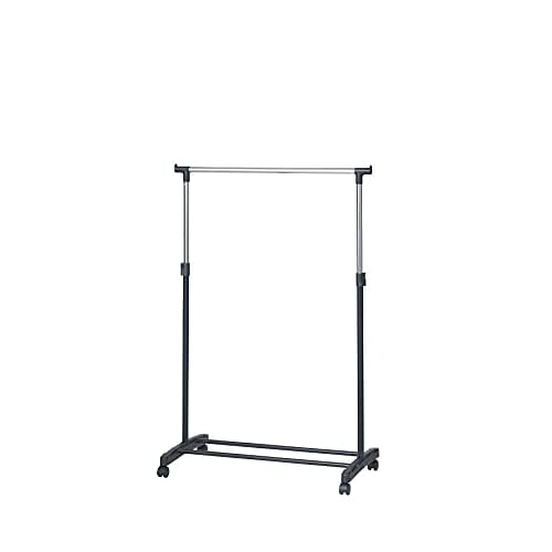 Park Lane Adjustable Height Pipe Clothes Rack, Single, with Casters, Black, TP-10269BK