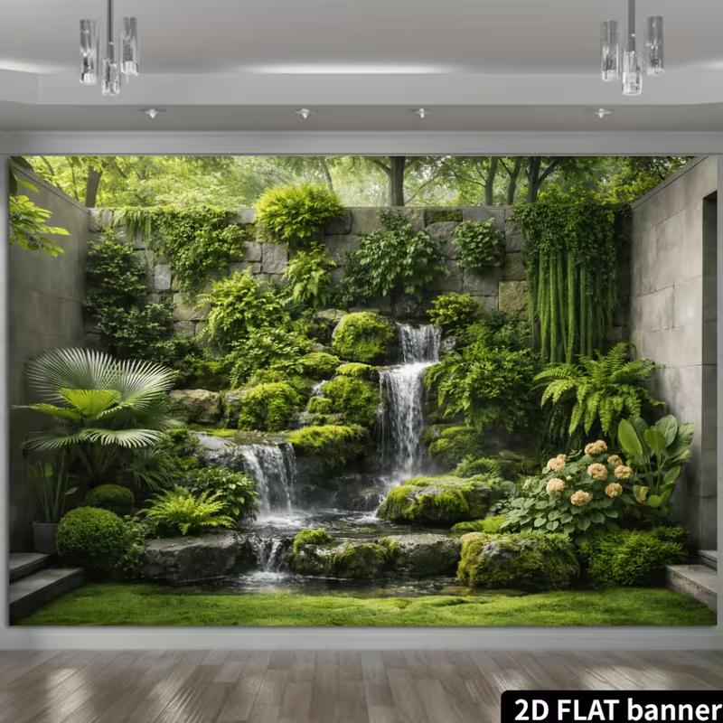 2D Zen Garden Waterfall Backdrop for Nature, Lifestyle & Greenery Photography