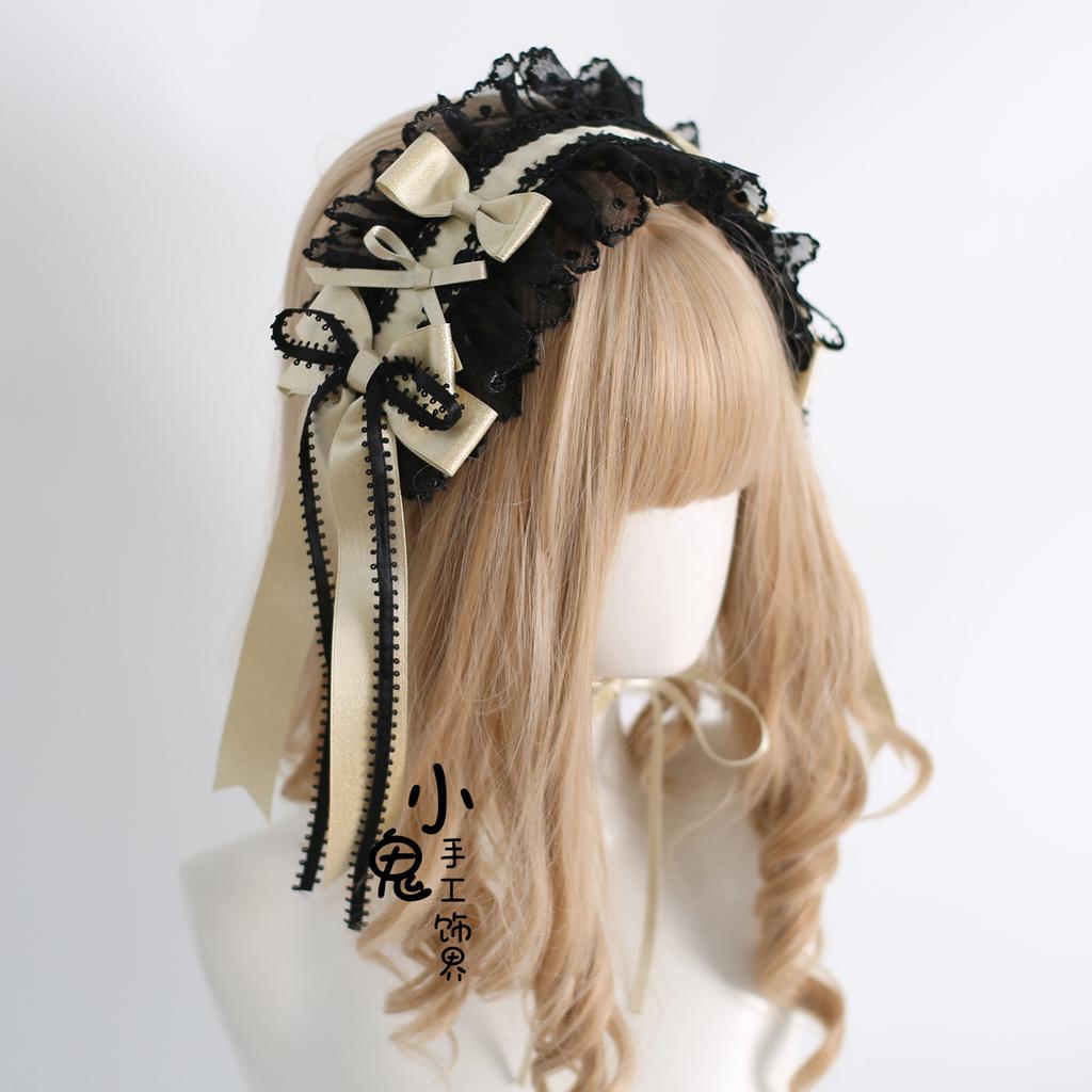 Original Gorgeous Black Gold Silk Satin Ballet Hat Lolita Headband Hair Clips Top Hat Headband Kc Dream Bow Small Hats