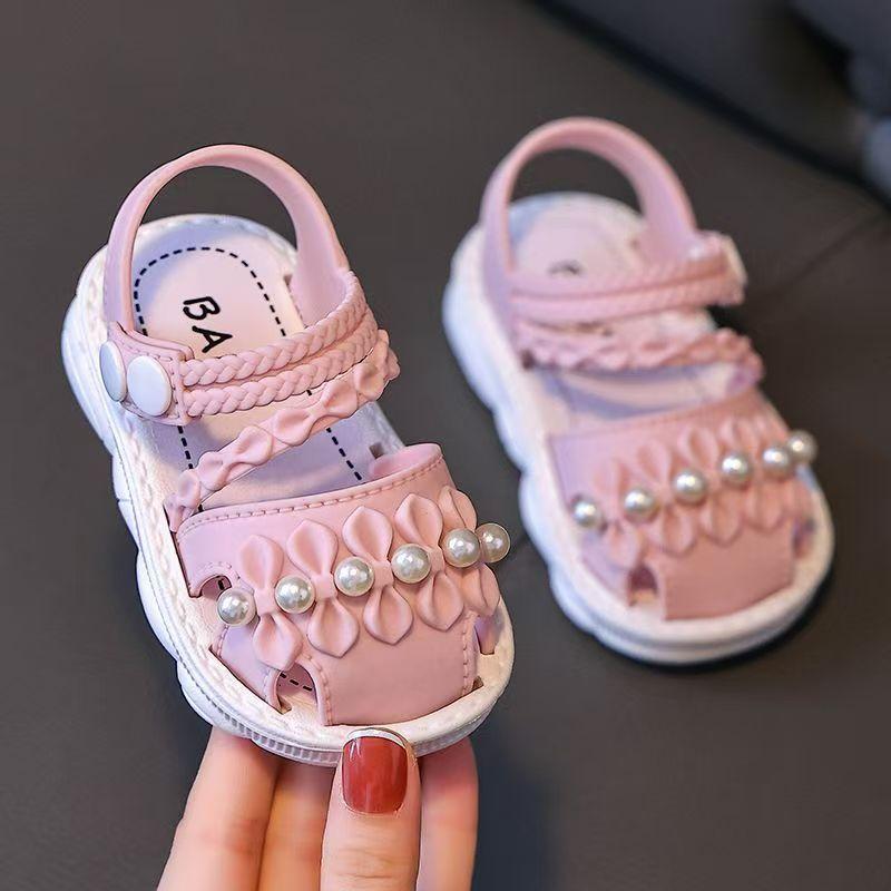 Girls' Sandals, Floral Open Toed Sandals, Fashionable, Simple and Versatile Style, Lightweight, Breathable, Thick Bottom, Teenagers' Slippers