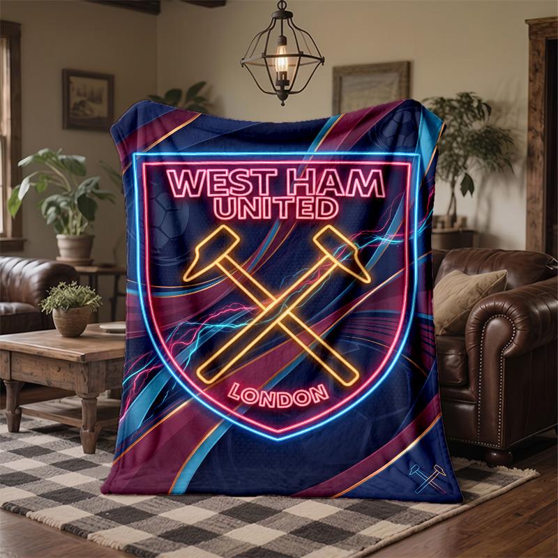 Coperta in Flanella con Stampa West Ham United Calcio Morbida Calda Coperta da Divano Letto per Casa Ufficio Camera da Letto