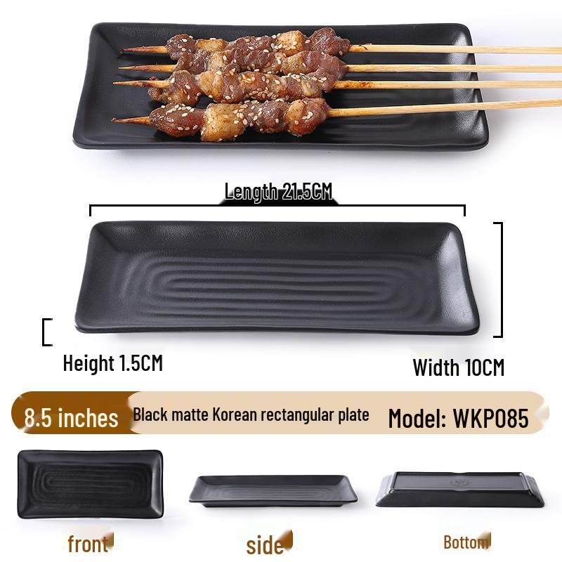 Прямоугольная черная меламиновая тарелка для барбекю и хот-пота - Матовая японская посуда Standard