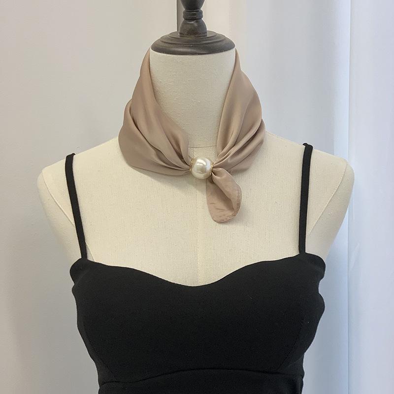 Silk scarf new pearl necklace spring and summer thin magnetic buckle lazy silk scarf women's pendant scarf collarbone chain