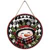 Snowman winter plaid patterned Round Wooden Hanging Plaque farmhouse wall art front door sign holiday Christmas home decor indoor outdoor ornaments