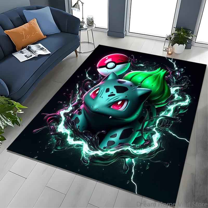 Japanese Anime Pokémon Bulbasaur Carpet for Living Room Bedroom Kid's Room Home Decor Area Rug Non-slip Mat Sofa Cloakroom Mat