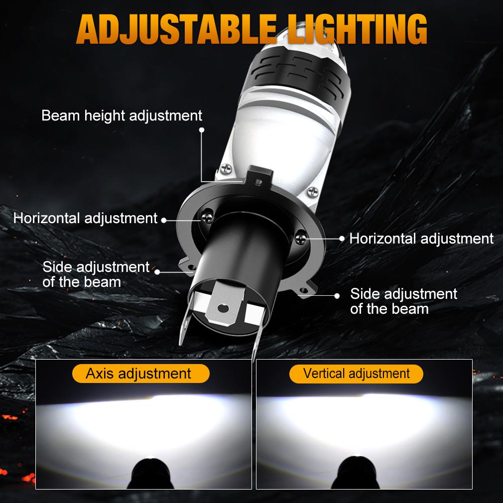 2Pcs H4 LED Dual Projector Lens Car Headlight Bubs Kit Motorcycle Canbus 90W 30000LM High Low Beam Light W/ Turbo Moto Lamp LHD 6000K White