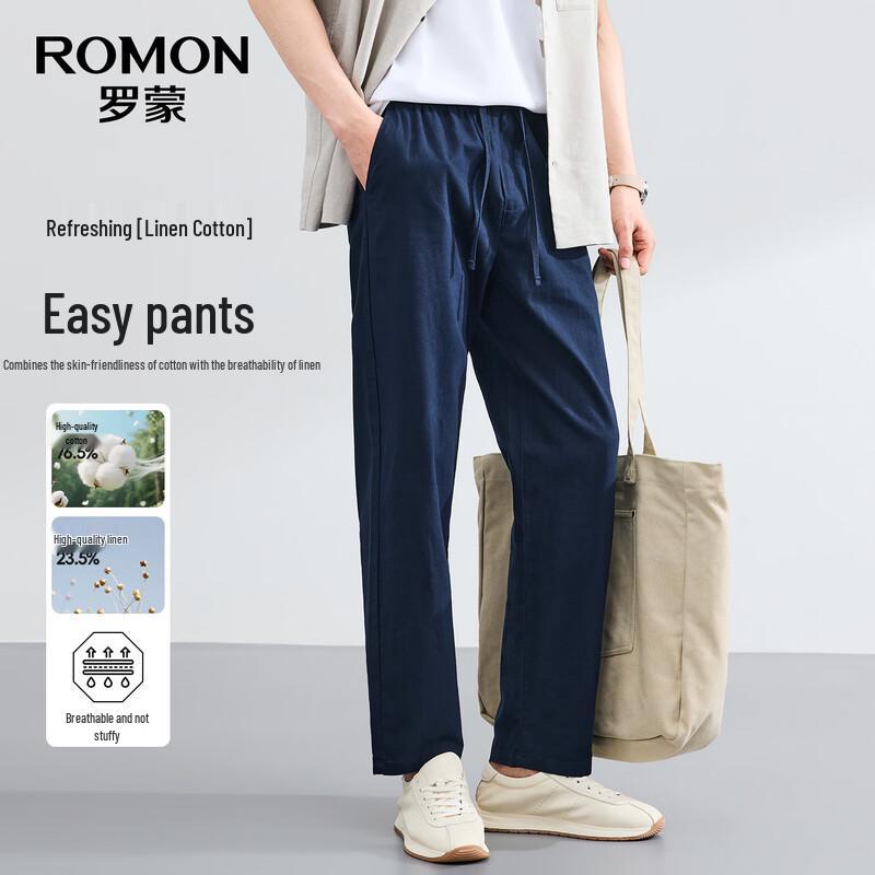 ROMON Men s Cotton Linen Casual Straight-Leg Pants 2XL