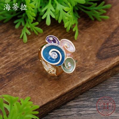 New Enamel Geometric Vortex Flower Elastic Ring Women's Fashion High Sense Diamond Flower Ring