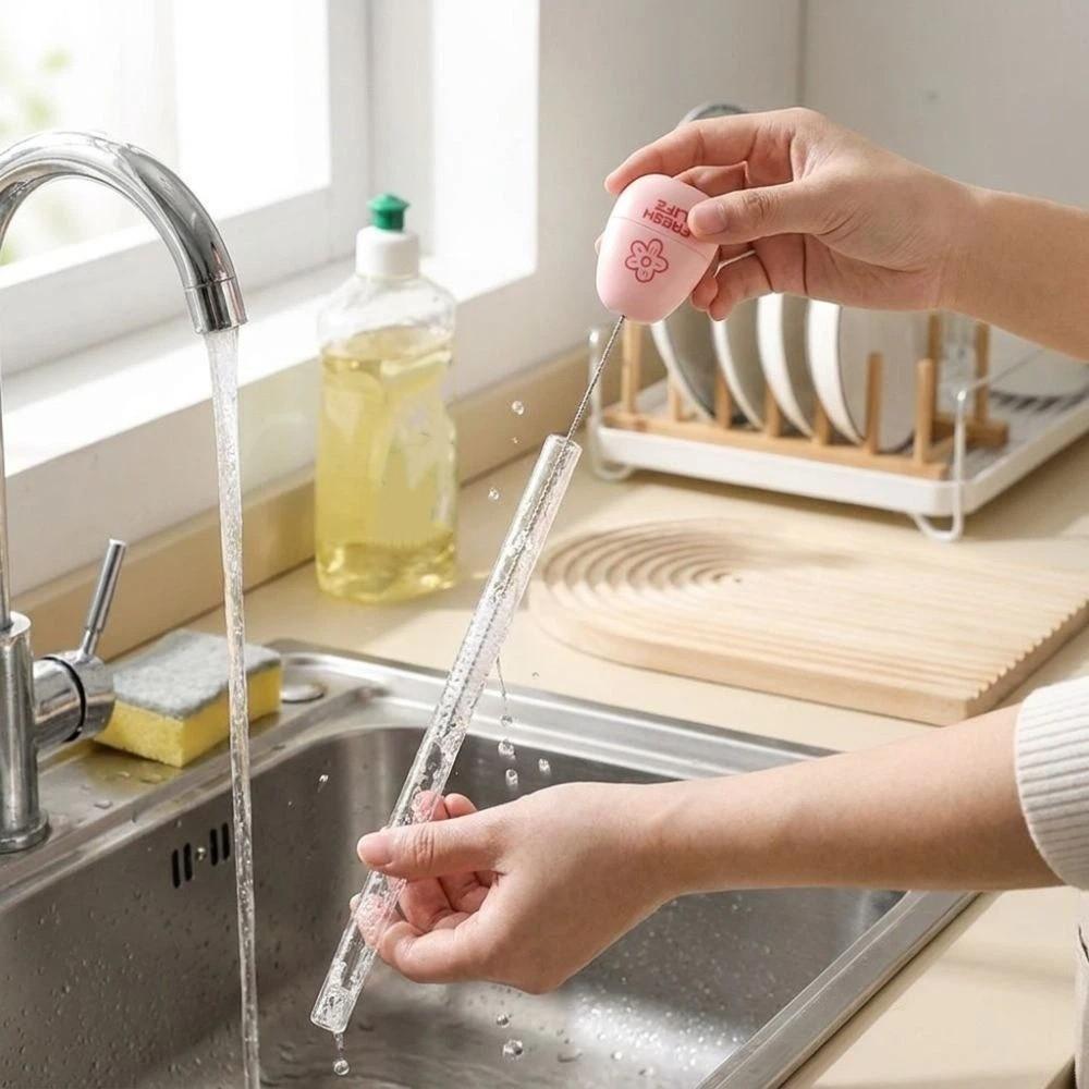 Flower Pattern 2-in-1 Straw Brush Magnetic Cup Lid Brush Cup Cap Brush Household Cleaning