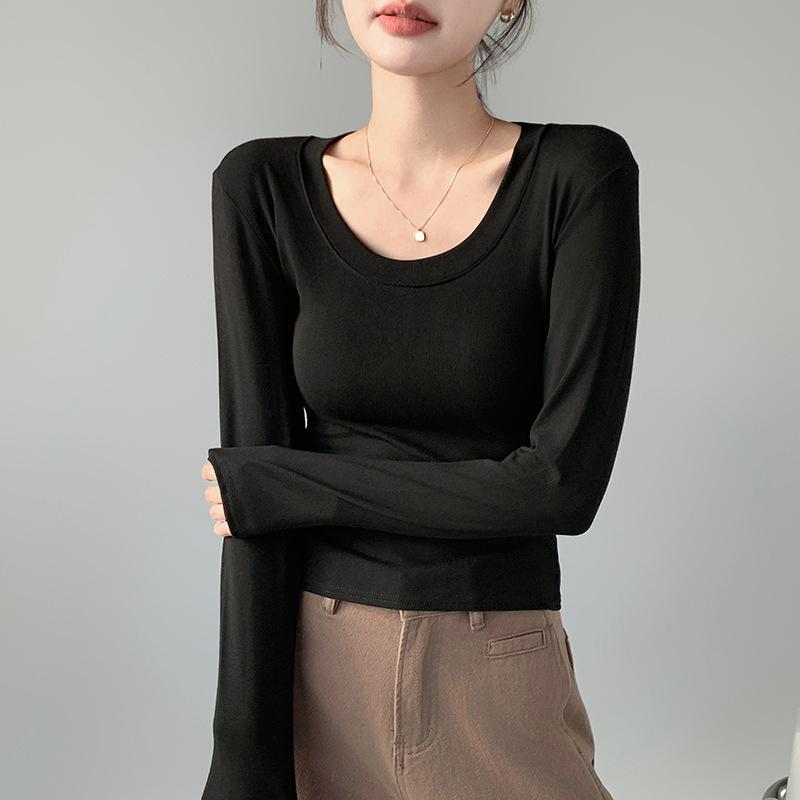 Crew neck bottoming shirt women's spring, autumn and winter wear inside and outside slim-fitting and thin versatile long-sleeved shirt top