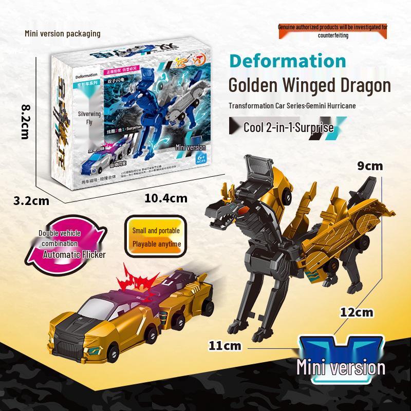 Genuine Kabo Silver Winged Dragon Two-Car Collision Deformation Toy