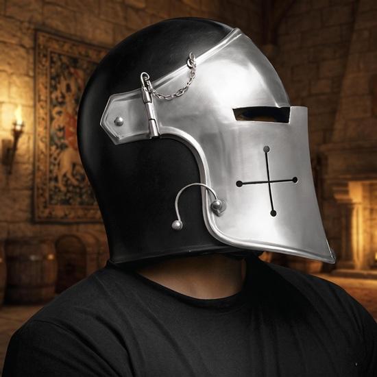 Templar Knight Helmet Full Face Medieval Crusader Helm for Cosplay, Reenactment Display