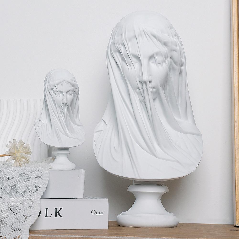 Hars Ambachtelijk Figuur Beeld Sluier Meisje Geklede Dame Abstract Borstbeeld Gips Beeld Decoratieve Beeldjes Woondecoratie
