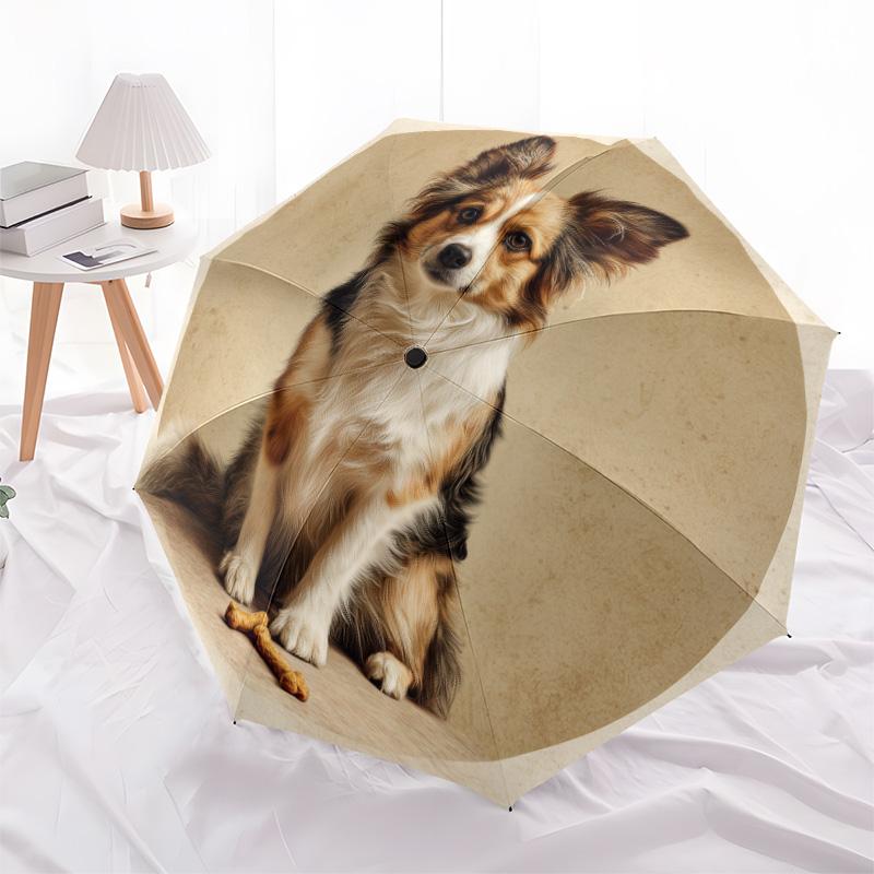 Perro con patrón de Hueso, paraguas de plegado automático, diseño portátil y plegable, 8 varillas, un regalo de Navidad o cumpleaños.