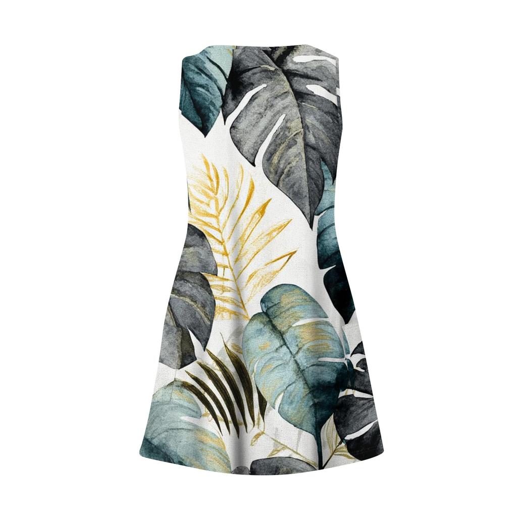 Women's Casual Fashion V-neck Sleeveless Floral Print Side Pocket Dress