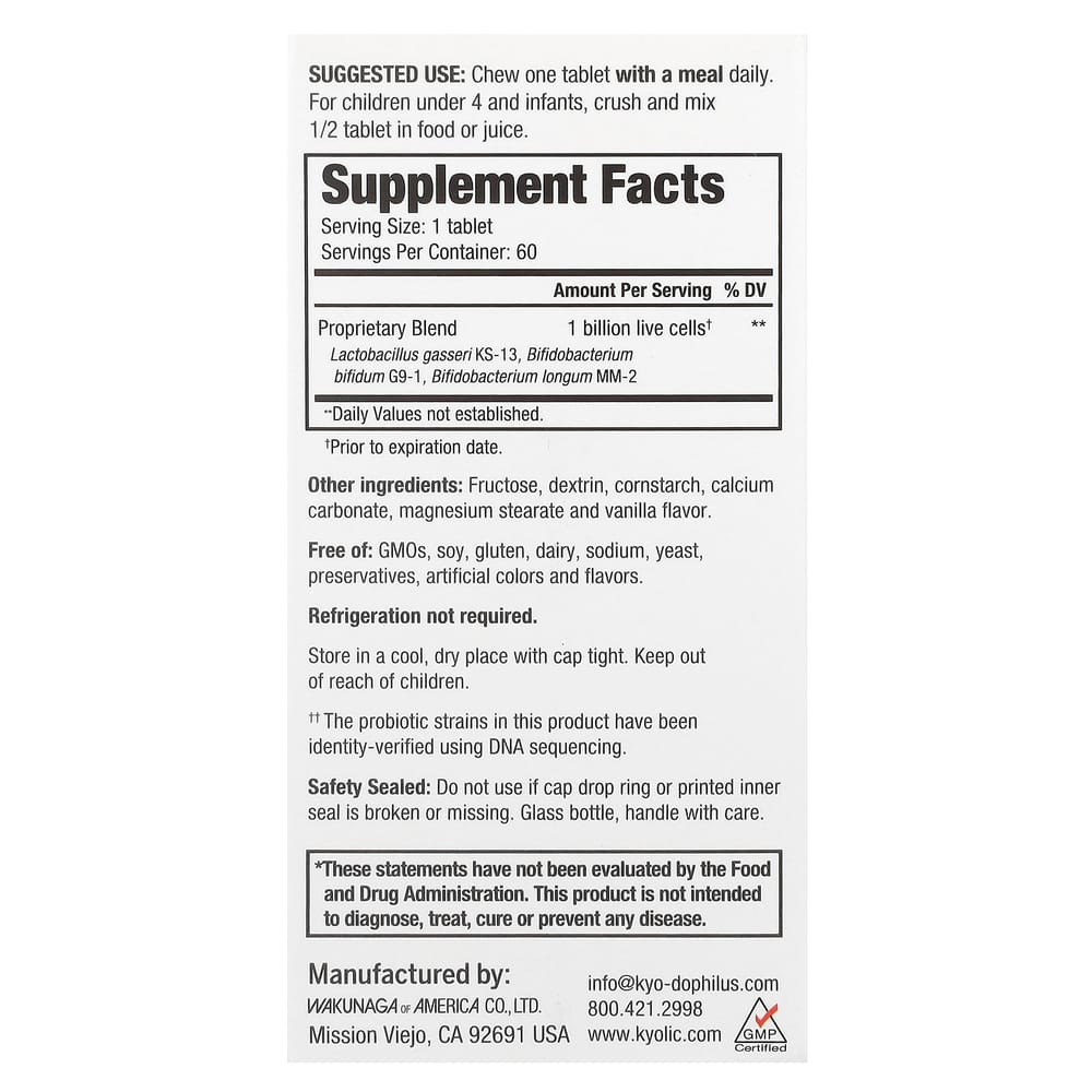 Kyolic Children's Probiotic Vanilla Chewable Tablets, 60 Count