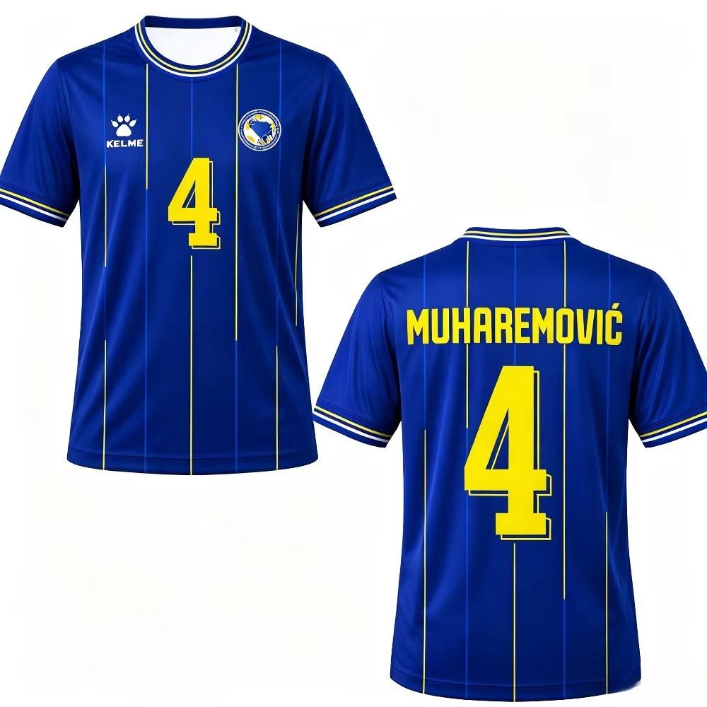 Men's Comfortable Sports Football T-Shirt, Featuring a Blue Base with a Signature Print Design of a Football Star