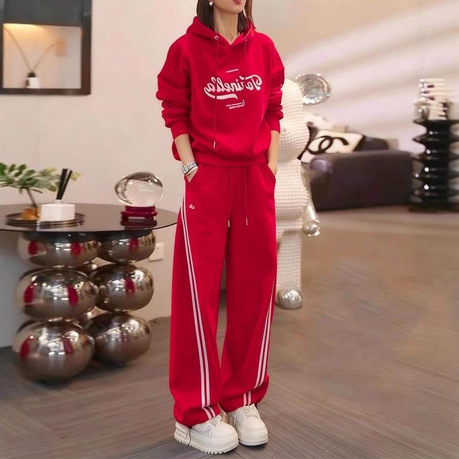 

Women s Year of the Horse Red Fleece Hoodie & Wide-Leg Pants Set XL