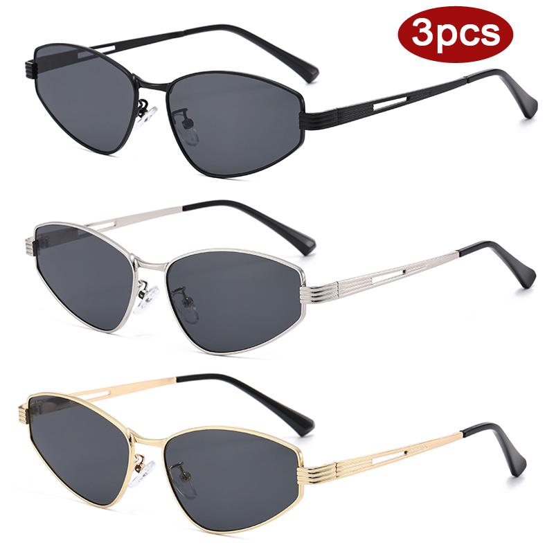 3pcs Fashion Polygon Small Frame Sunglasses Women Multi Color Metal Frame Sun Glasses Ladies Brand Designer Shades UV400