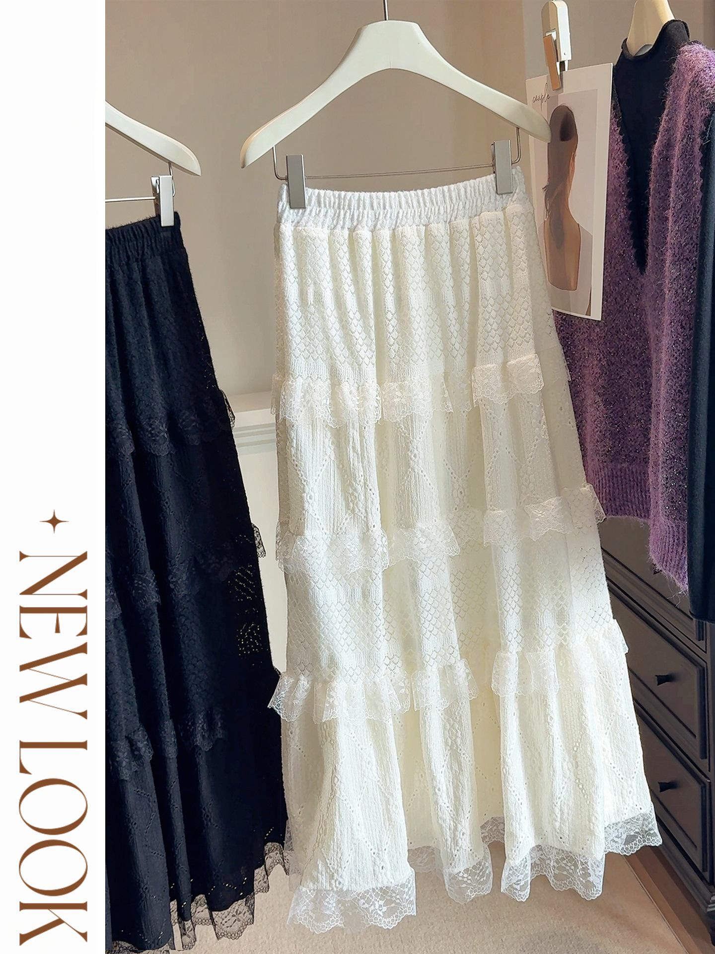 Women s Autumn/Winter High Waist A-Line Brushed Lace Patchwork Skirt One Size абрикосовый