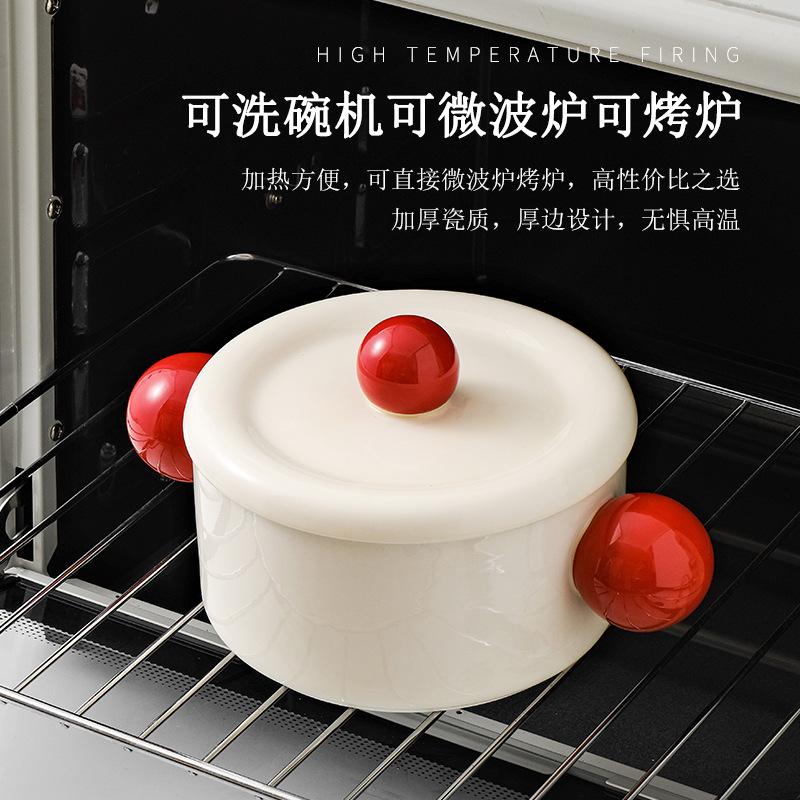 Wind Ceramic Binaural Large Soup Bowl, Household Soup Basin, Student Dormitory Instant Noodle Bowl, Snail Powder With Lid, Gift Tableware