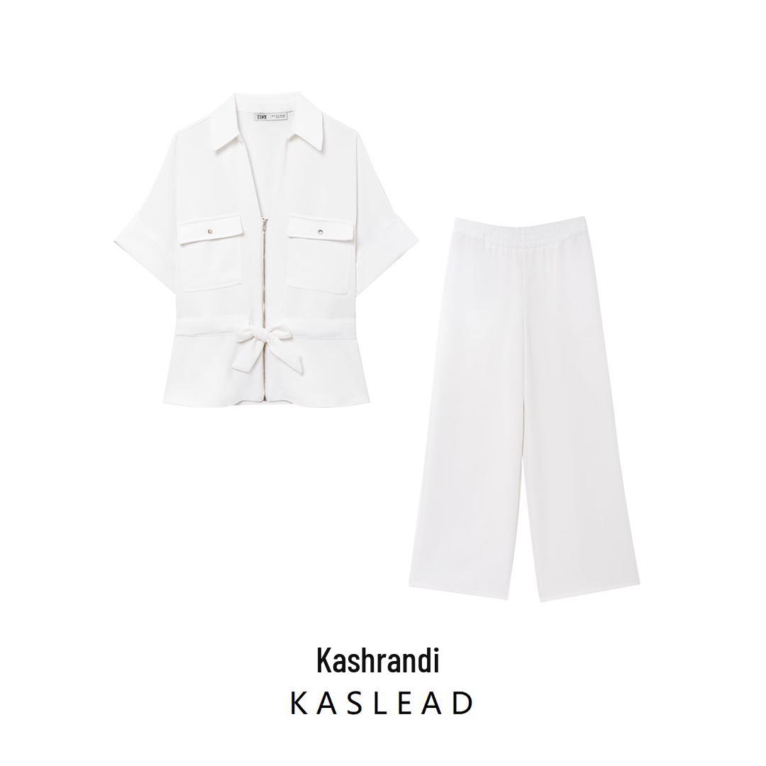 

Spring 2025 Women s European-American Crepe Shirt & Casual Long Pants L